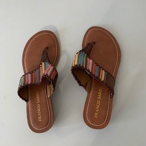 Franco Sarto Bohemian Striped Multicolored Canvas Thong Sandals Women's 9 1/2